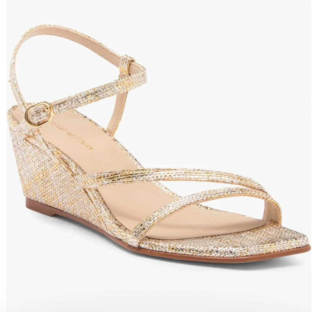 🌹STUART WEITZMAN 🌹 Oasis 50 Wedge Sandal In Gold Size: 9B - Picture 1 of 10